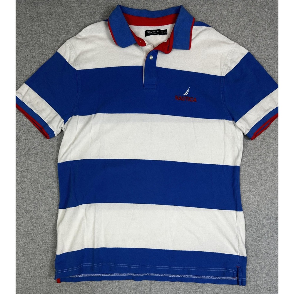 Nautica Blue White Red Striped Polo Shirt